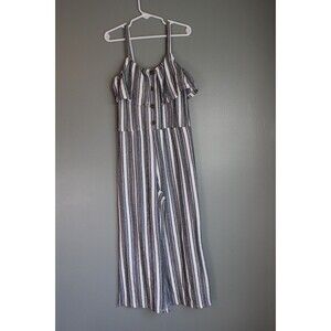 Eyeshadow Girls Sz 7 Romper Black White Striped Pants Sleeveless